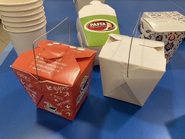 Metal handle take away box
